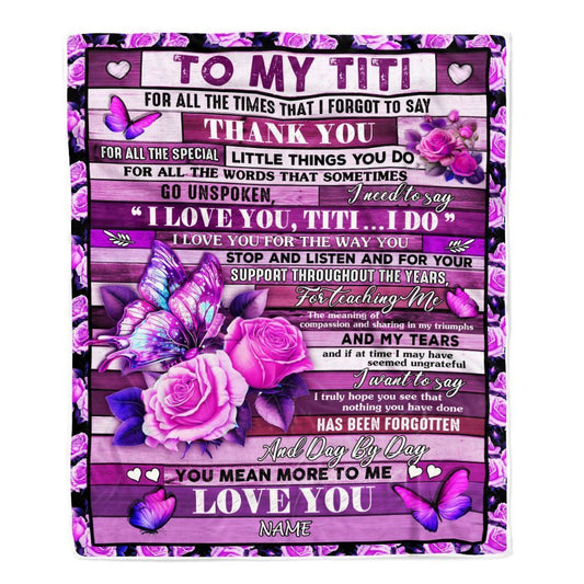 Personalized To My Titi Blanket From Niece Nephew Wood Butterfly You Mean More To Me Blanket, Mother's Day Blanket, Presents For Her