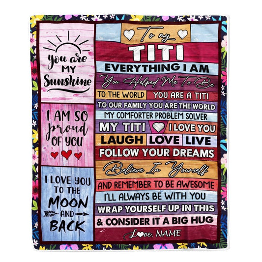 Personalized To My Titi Blanket From Niece Nephew Wood Everything I Am You Helped Me To Be Blanket, Mother's Day Blanket, Presents For Her