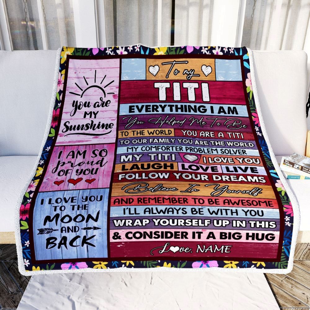 Personalized To My Titi Blanket From Niece Nephew Wood Everything I Am You Helped Me To Be Blanket, Mother's Day Blanket, Presents For Her