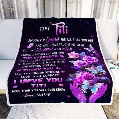 Personalized To My Titi Blanket From Niece Thank You For Love Butterfly Blanket, Mother's Day Blanket, Presents For Her