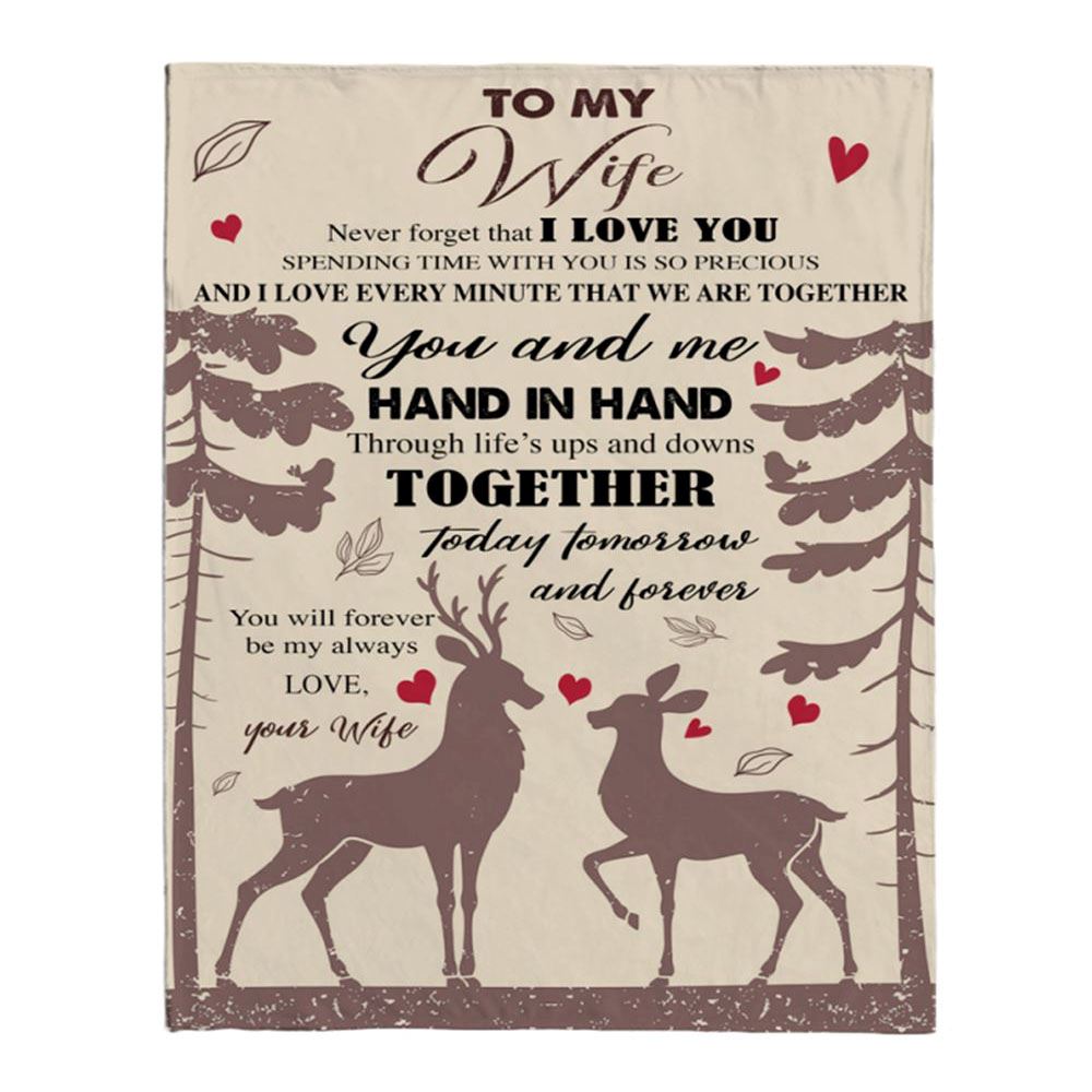 Personalized To My Wife Hand In Hand Forever Love Husband Gift Ideas Deer Blanket, Home Decor