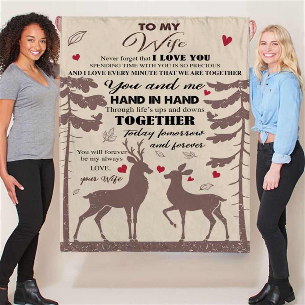 Personalized To My Wife Hand In Hand Forever Love Husband Gift Ideas Deer Blanket, Home Decor