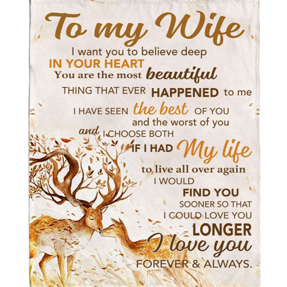 Personalized To My Wife I Love You Forever And Always Deer Blankets White Plush Fleece Blanket, Home Decor