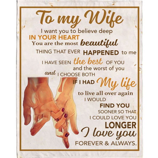 Personalized To My Wife I Love You Forever And Always Hands Blankets White Plush Fleece Blanket, Home Decor