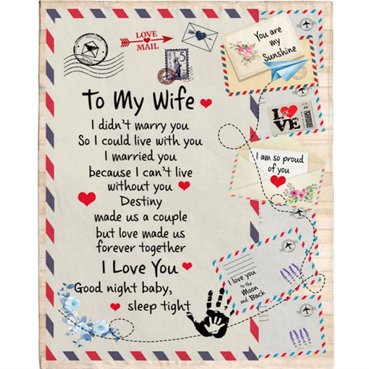 Personalized To My Wife I Married You Can't Live Without You Love Good Night Letter Envelope Gift Fleece Blanket, Home Decor