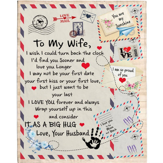 Personalized To My Wife Wish Find You Sooner Longer I Love You Forever Big Hug Husband Gift Letter Envelope Fleece Blanket, Home Decor