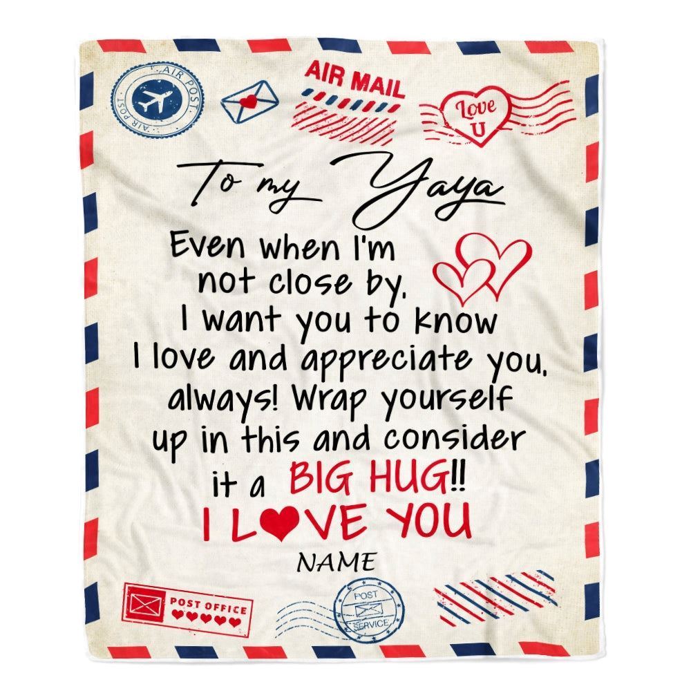 Personalized To My Yaya Blanket From Kids I Love You Hugs Air Mail Letter Blanket, Mother's Day Blanket, Presents For Her