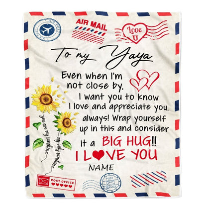 Personalized To My Yaya Blanket From Kids Love Big Hug Air Mail Letter Sunflower Blanket, Mother's Day Blanket, Presents For Her