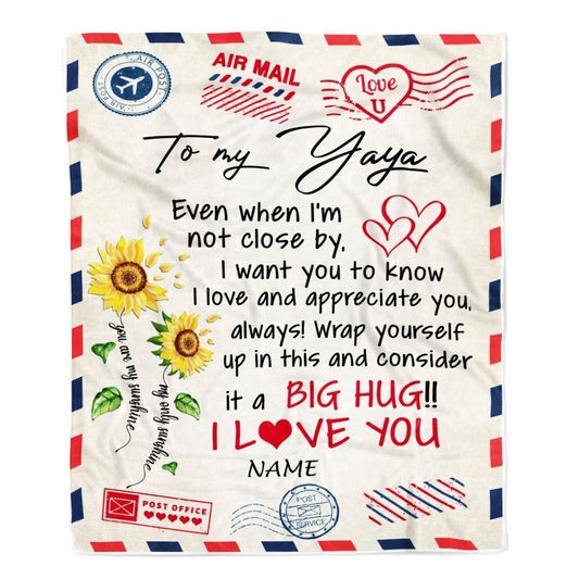 Personalized To My Yaya Blanket From Kids Love Big Hug Air Mail Letter Sunflower Blanket, Mother's Day Blanket, Presents For Her