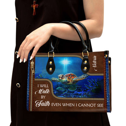 Personalized Turtle Leather Bag I Will Walk By Faith Even When I Cannot See, Women Pu Leather Bag, Christian Gifts For Women