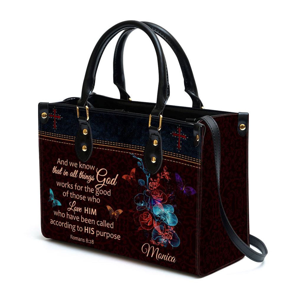 Personalized We Know That In All Things God Works Leather Bag, Christian Pu Leather Bags For Women