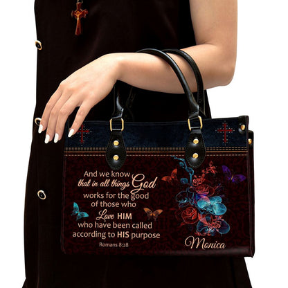 Personalized We Know That In All Things God Works Leather Bag, Christian Pu Leather Bags For Women