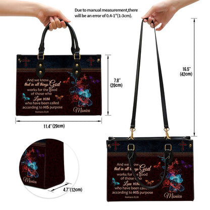 Personalized We Know That In All Things God Works Leather Bag, Christian Pu Leather Bags For Women