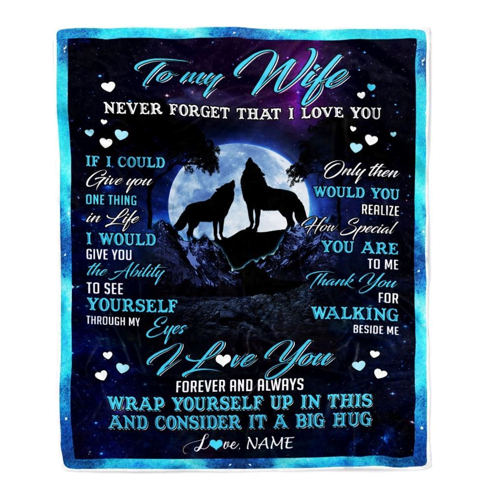Personalized Wolf to My Wife Blanket from Husband Never Forget That I Love You Blanket, Mother's Day Blanket, Presents For Her