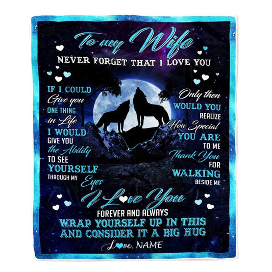 Personalized Wolf to My Wife Blanket from Husband Never Forget That I Love You Blanket, Mother's Day Blanket, Presents For Her