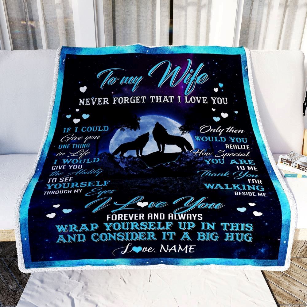 Personalized Wolf to My Wife Blanket from Husband Never Forget That I Love You Blanket, Mother's Day Blanket, Presents For Her