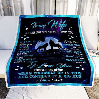 Personalized Wolf to My Wife Blanket from Husband Never Forget That I Love You Blanket, Mother's Day Blanket, Presents For Her