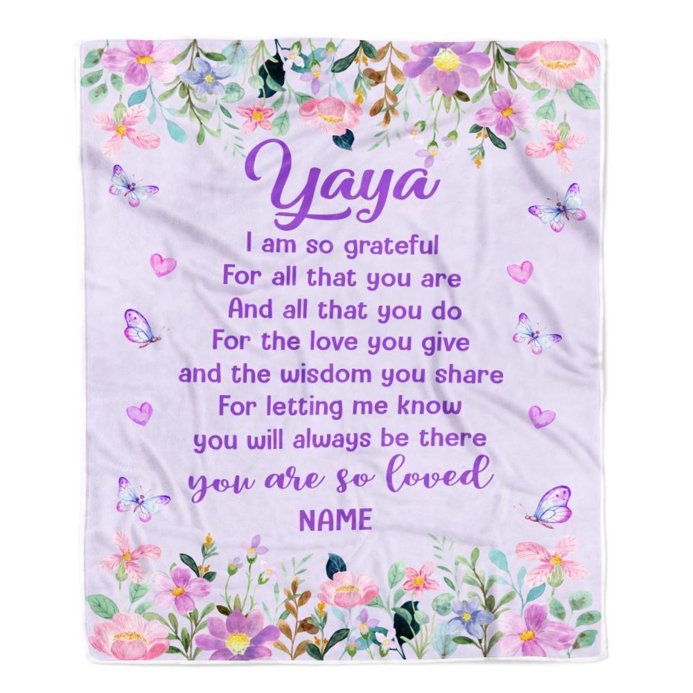 Personalized Yaya Blanket From Granddaughter Grandson Floral Butterfly Love You Blanket, Mother's Day Blanket, Presents For Her