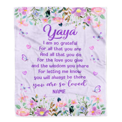 Personalized Yaya Blanket From Granddaughter Grandson Floral Butterfly Love You Blanket, Mother's Day Blanket, Presents For Her