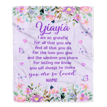 Personalized Yiayia Blanket From Granddaughter Grandson Floral Butterfly Love You Blanket, Mother's Day Blanket, Presents For Her