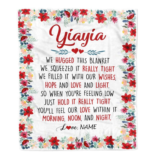 Personalized Yiayia Blanket From Grandkids Grandson Granddaughter We Hugged This Blanket, Mother's Day Blanket, Presents For Her