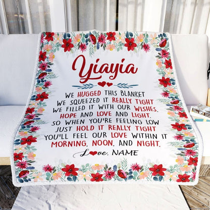 Personalized Yiayia Blanket From Grandkids Grandson Granddaughter We Hugged This Blanket, Mother's Day Blanket, Presents For Her