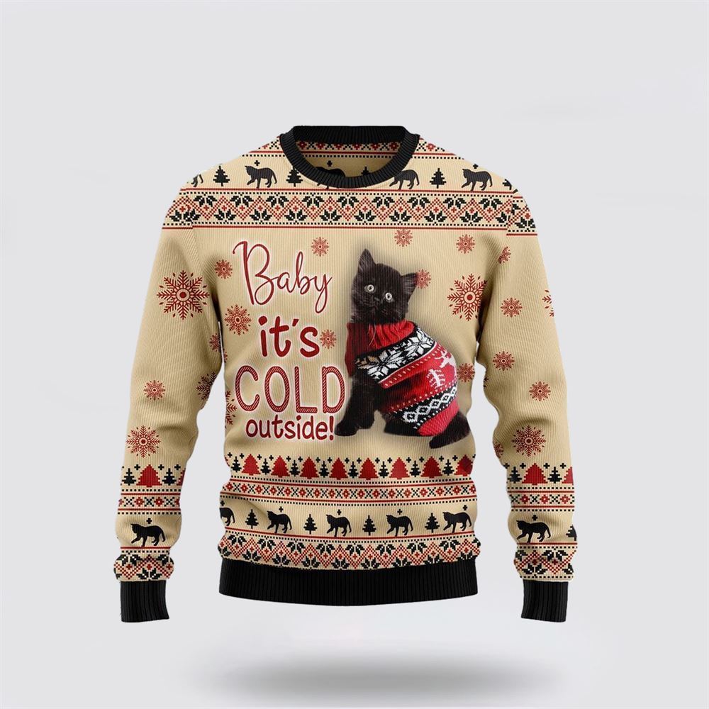 Pet Cat Sweater, Black Cat Baby Ugly Christmas Sweater, Gift For Cat Love, Cat Crewneck Sweater, Winter Fashion
