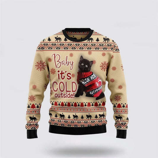 Pet Cat Sweater, Black Cat Baby Ugly Christmas Sweater, Gift For Cat Love, Cat Crewneck Sweater, Winter Fashion