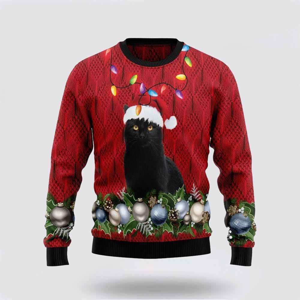 Pet Cat Sweater, Black Cat Christmas Beauty Ugly Christmas Sweater, Gift For Cat Love, Cat Crewneck Sweater, Winter Fashion
