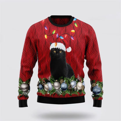 Pet Cat Sweater, Black Cat Christmas Beauty Ugly Christmas Sweater, Gift For Cat Love, Cat Crewneck Sweater, Winter Fashion