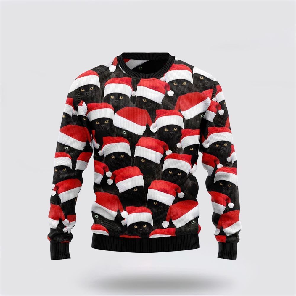 Pet Cat Sweater, Black Cat Group Ugly Christmas Sweater, Gift For Cat Love, Cat Crewneck Sweater, Winter Fashion