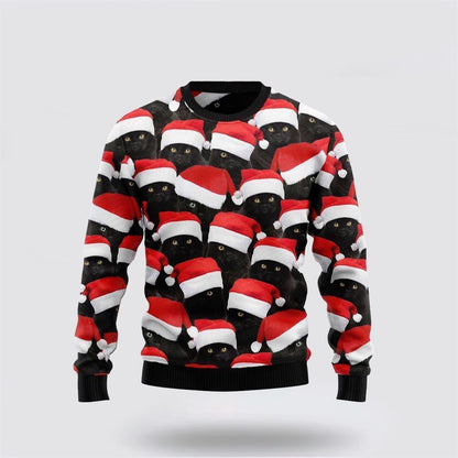 Pet Cat Sweater, Black Cat Group Ugly Christmas Sweater, Gift For Cat Love, Cat Crewneck Sweater, Winter Fashion