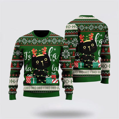 Pet Cat Sweater, Black Cat Hohoho Ugly Christmas Sweater, Gift For Cat Love, Cat Crewneck Sweater, Winter Fashion