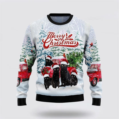 Pet Cat Sweater, Black Cat Merry Christmas Ugly Christmas Sweater, Gift For Cat Love, Cat Crewneck Sweater, Winter Fashion
