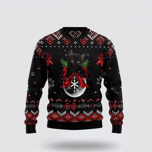 Pet Cat Sweater, Black Cat Ornament Christmas Ugly Christmas Sweater, Gift For Cat Love, Cat Crewneck Sweater, Winter Fashion