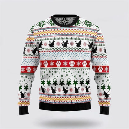 Pet Cat Sweater, Black Cat Pattern Ugly Christmas Sweater, Gift For Cat Love, Cat Crewneck Sweater, Winter Fashion