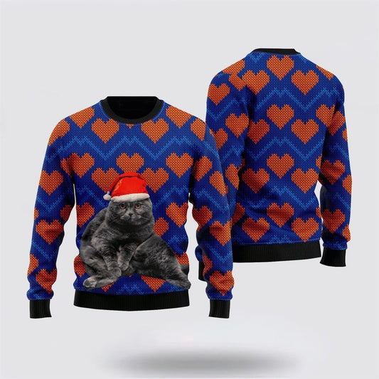 Pet Cat Sweater, Black Cat Sweater In Heart Love Ugly Christmas Sweater, Gift For Cat Love, Cat Crewneck Sweater, Winter Fashion