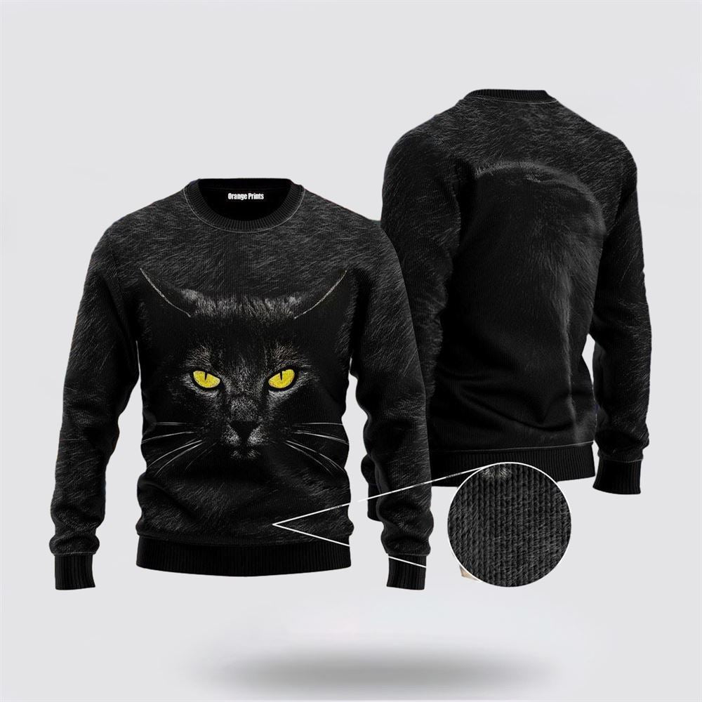 Pet Cat Sweater, Black Cat Ugly Christmas Sweater, Gift For Cat Love, Cat Crewneck Sweater, Winter Fashion