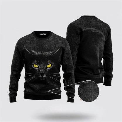 Pet Cat Sweater, Black Cat Ugly Christmas Sweater, Gift For Cat Love, Cat Crewneck Sweater, Winter Fashion