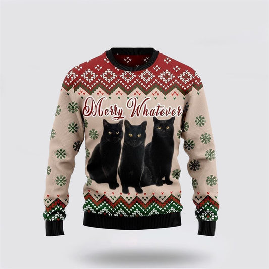 Pet Cat Sweater, Black Cat Vintage Flower Ugly Christmas Sweater, Gift For Cat Love, Cat Crewneck Sweater, Winter Fashion