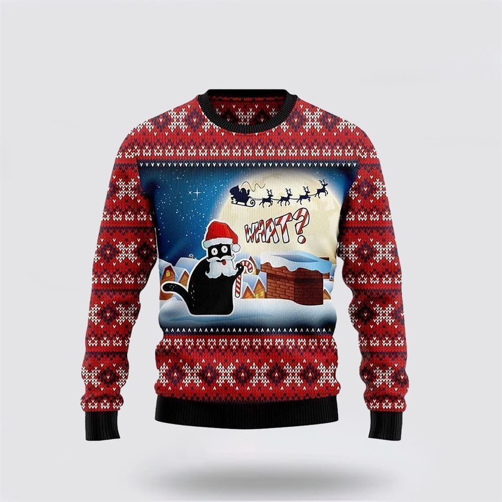 Pet Cat Sweater, Black Cat What Chimney Ugly Christmas Sweater, Gift For Cat Love, Cat Crewneck Sweater, Winter Fashion