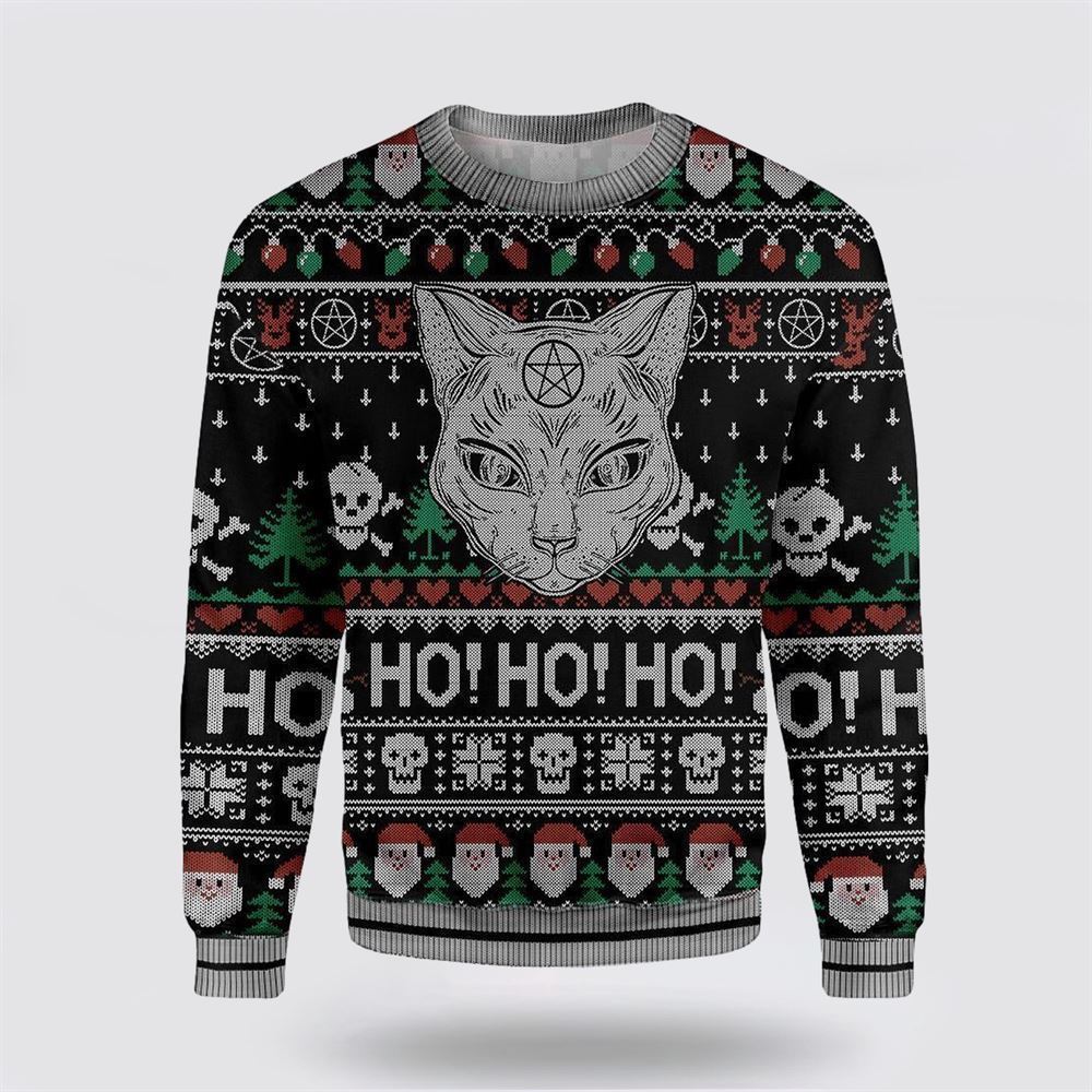 Pet Cat Sweater, Black Cat Wicca Ugly Christmas Sweater, Gift For Cat Love, Cat Crewneck Sweater, Winter Fashion