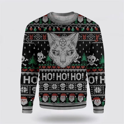 Pet Cat Sweater, Black Cat Wicca Ugly Christmas Sweater, Gift For Cat Love, Cat Crewneck Sweater, Winter Fashion