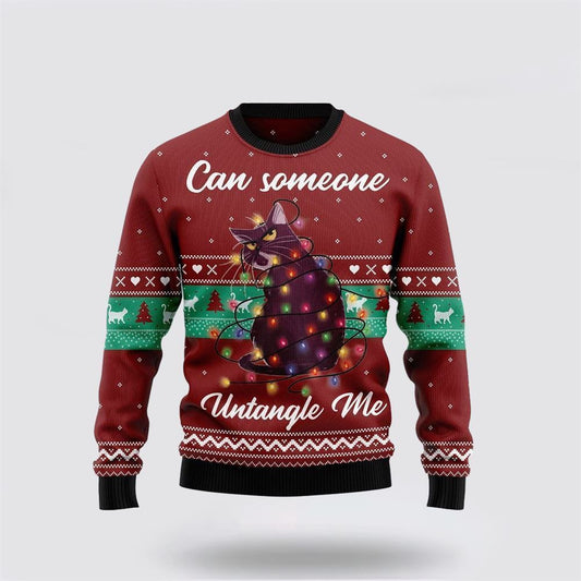 Pet Cat Sweater, Can Someone Untangle Me Cat Ugly Christmas Sweater, Gift For Cat Love, Cat Crewneck Sweater, Winter Fashion