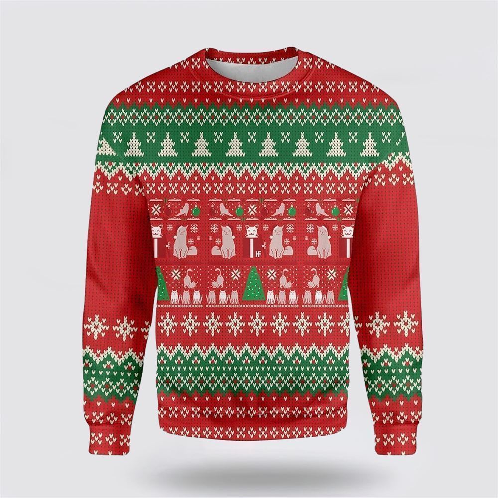 Pet Cat Sweater, Cat Christmas Present Ugly Christmas Sweater, Gift For Cat Love, Cat Crewneck Sweater, Winter Fashion