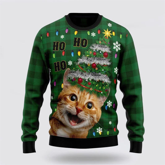 Pet Cat Sweater, Cat Christmas Tree Ugly Christmas Sweater, Gift For Cat Love, Cat Crewneck Sweater, Winter Fashion