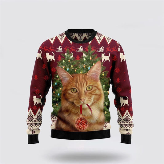 Pet Cat Sweater, Cat Decor Pine Ugly Christmas Sweater, Gift For Cat Love, Cat Crewneck Sweater, Winter Fashion