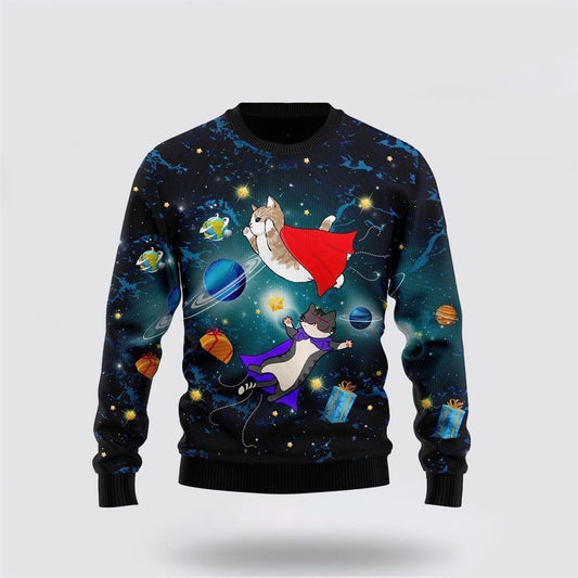 Pet Cat Sweater, Cat Galaxy Ugly Christmas Sweater, Gift For Cat Love, Cat Crewneck Sweater, Winter Fashion