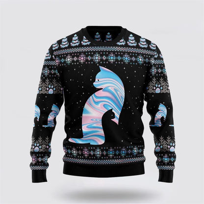 Pet Cat Sweater, Cat Hologram Ugly Christmas Sweater, Gift For Cat Love, Cat Crewneck Sweater, Winter Fashion