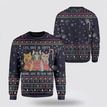 Pet Cat Sweater, Cat Make Me Happy Ugly Christmas Sweater, Gift For Cat Love, Cat Crewneck Sweater, Winter Fashion